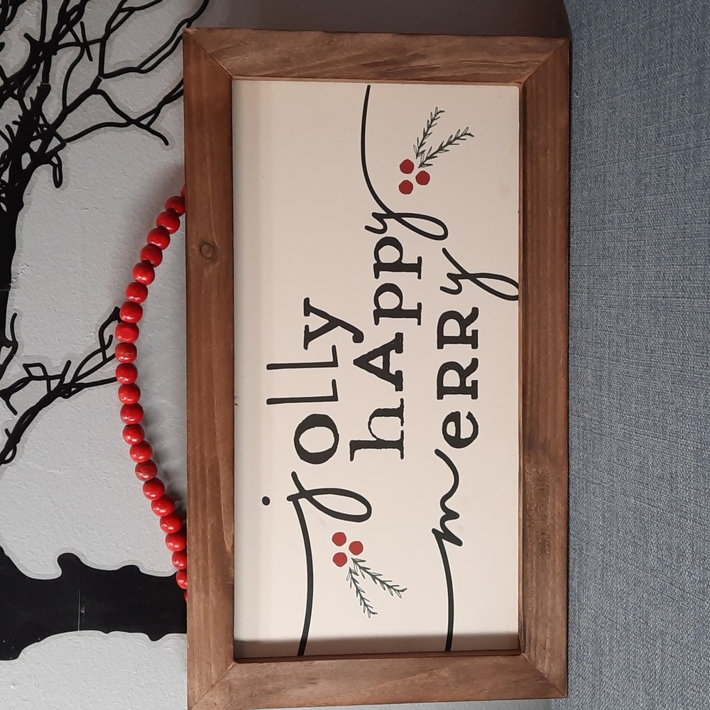 Wall Art Holiday Christmas Rustic Shabby Chic Jolly Happy Merry Wood Home Decor